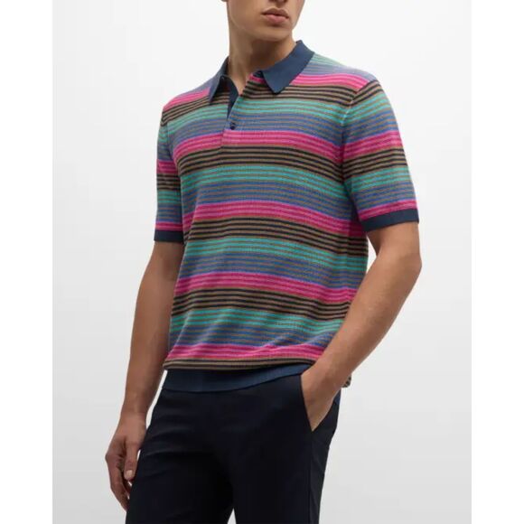 SCOTCH & SODA Polo Shirt Mens Medium Navy Stripe Pullover Cotton Knit $138 - Picture 1 of 9